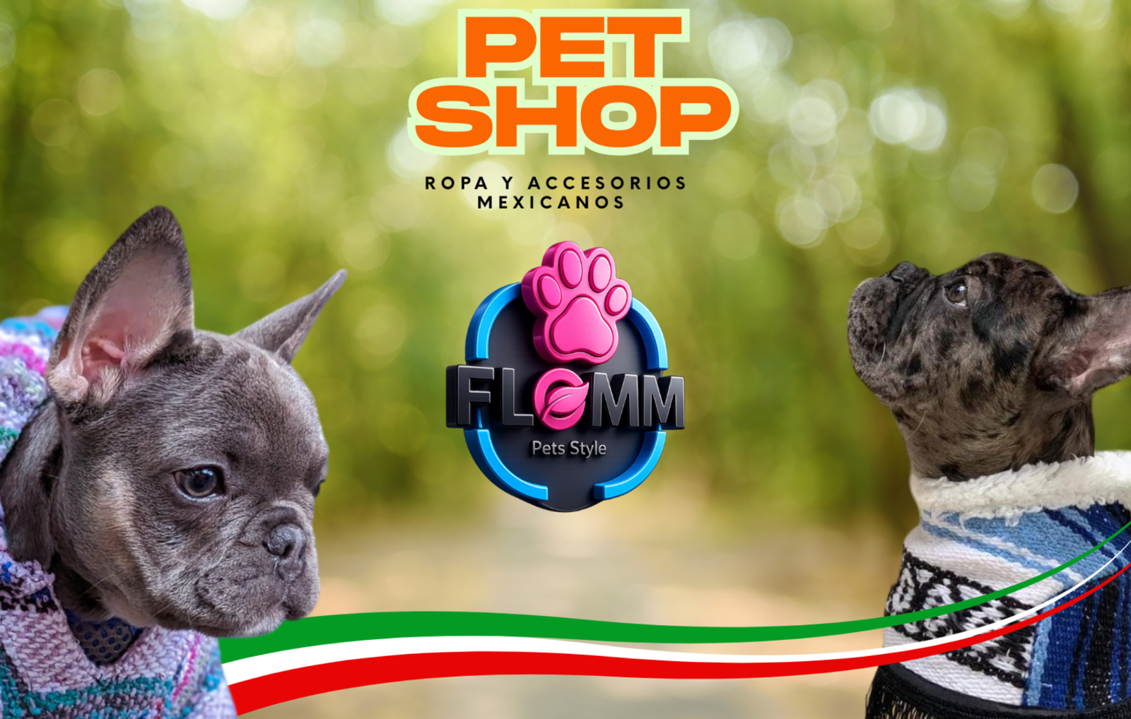 Portada principal FLOMM Pets Style con dos perros usando prendas artesanales